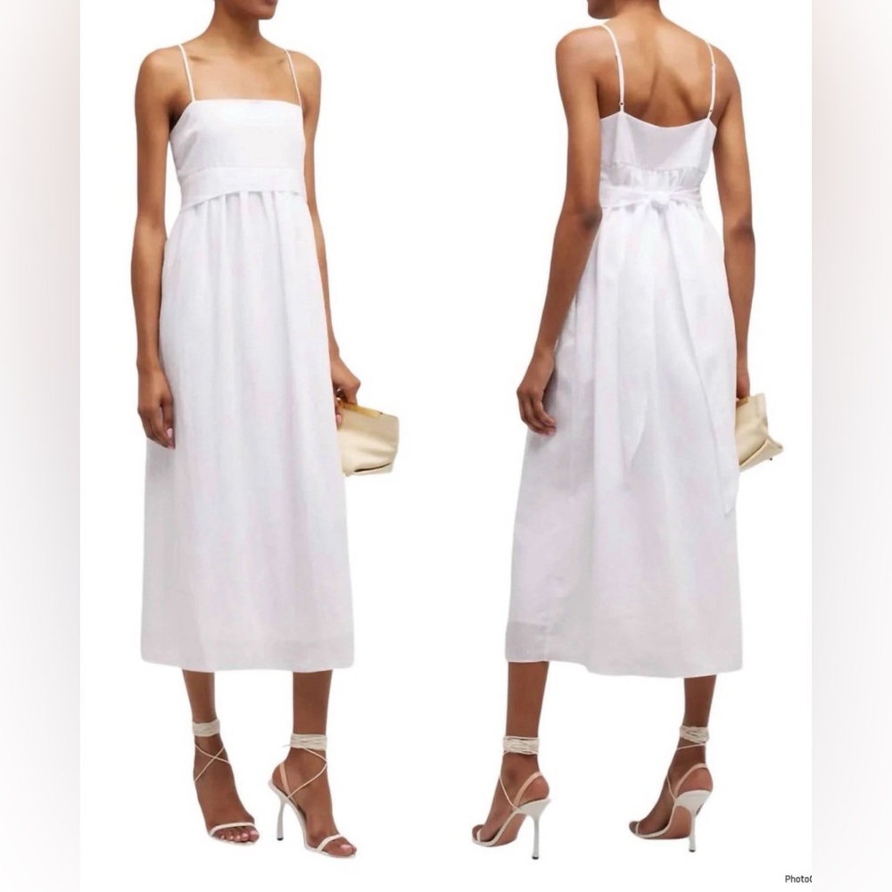 Vince Panelled Square-Neckline Lined Self Tie A-Line Midi Dress White Sz XL NWOT